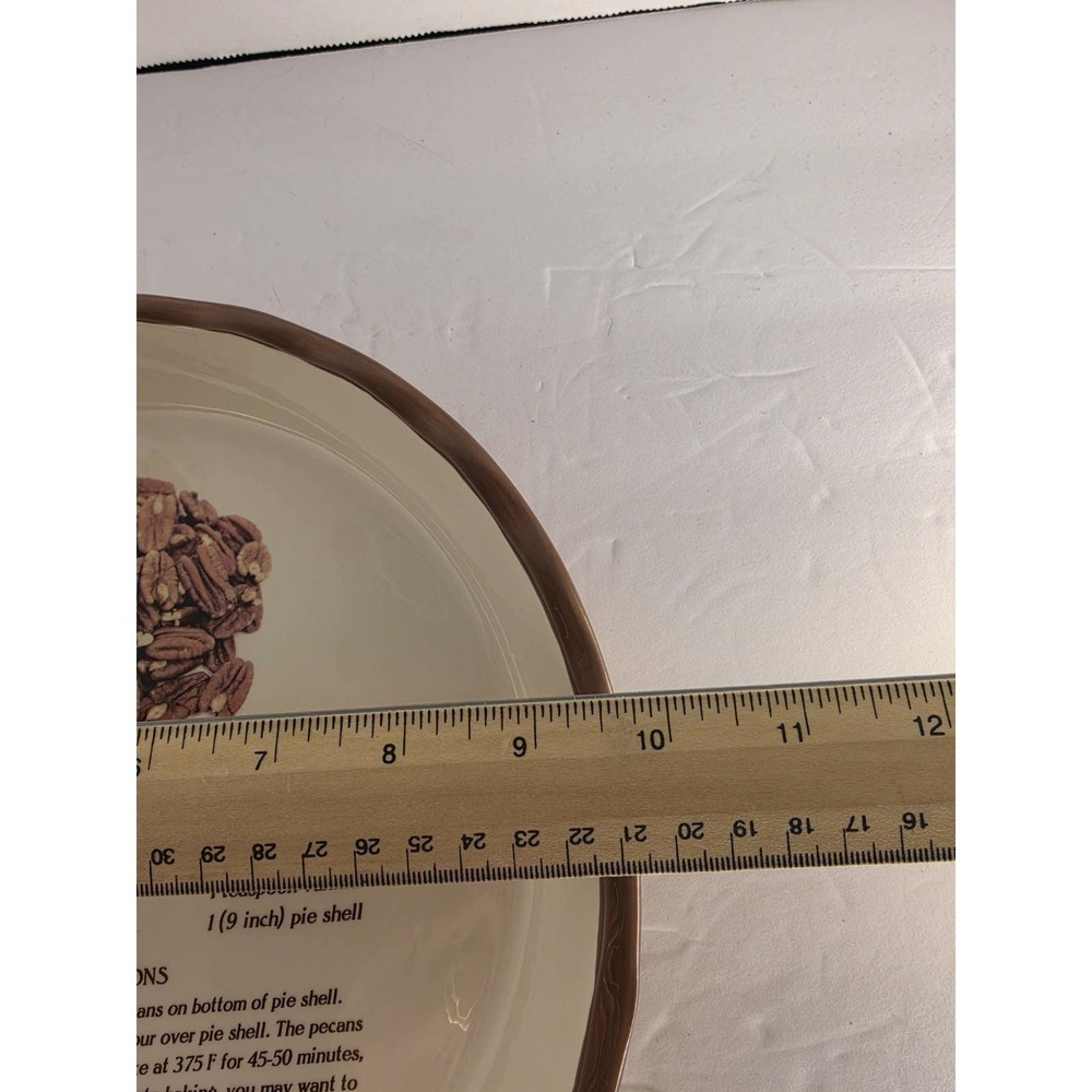 Pecan Pie Recipe Ceramic Pie Plate 10" Brown Scalloped Rim Baking Dish - Picture 4 of 5